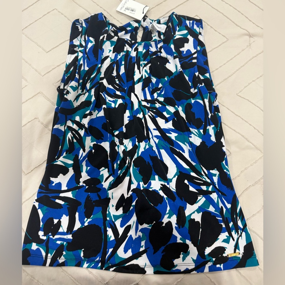 Calvin Klein Blue and Black Patterned Top